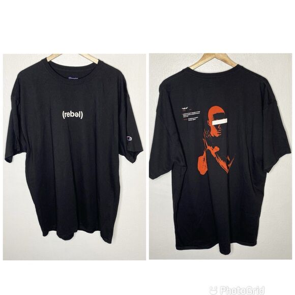 Champion Rebel Definition‎ Black T-Shirt Tee Shirt 100% Cotton Mens 2XL - Picture 1 of 12